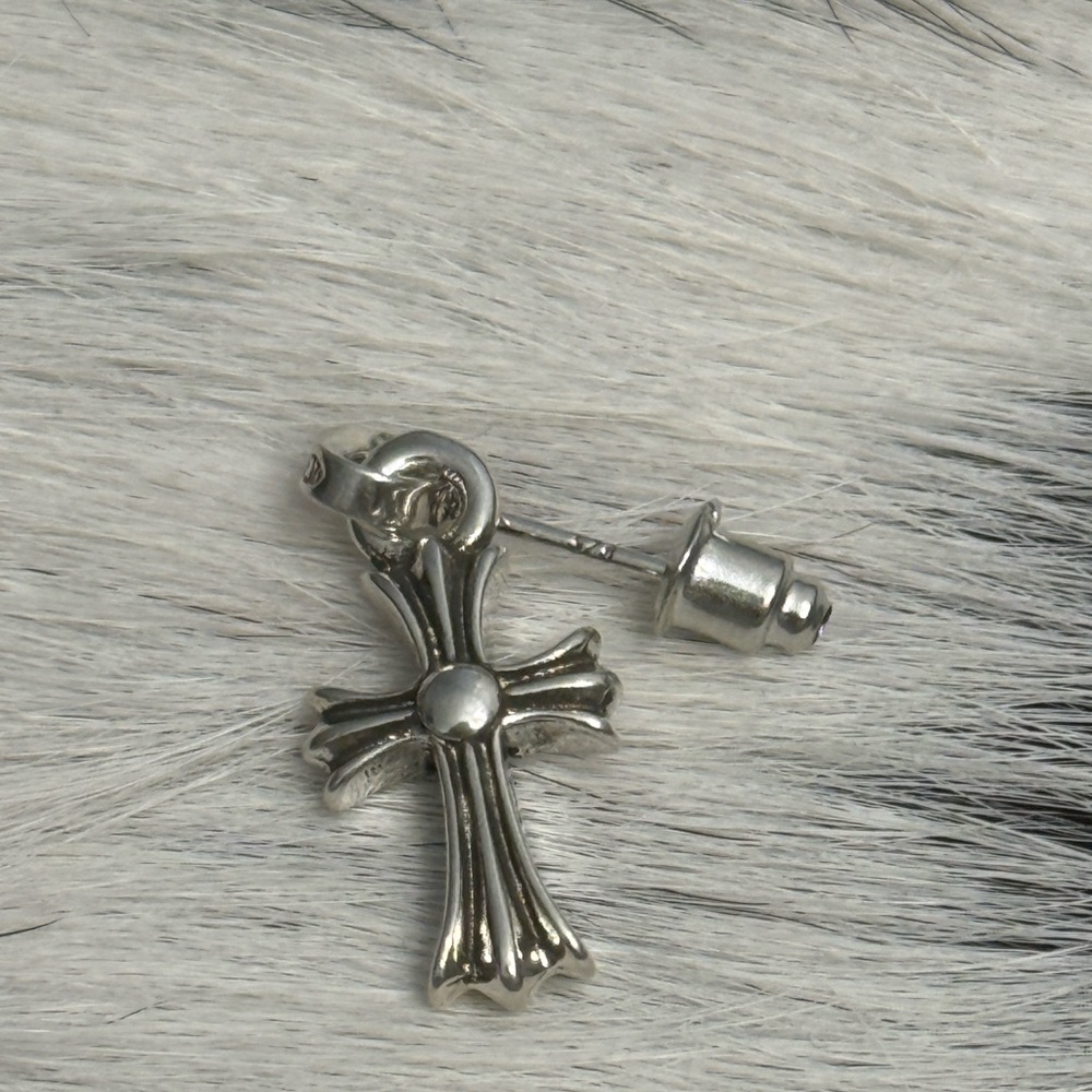 2002 Chrome Hearts Sterling silver Cross Post dangle earrings Pave Rhinestone - Picture 12 of 12